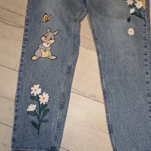 Disney Bambi & Thumper Mom Jeans Hot Topic Disneyland Spring Jrs Size 17 - Picture 2 of 7